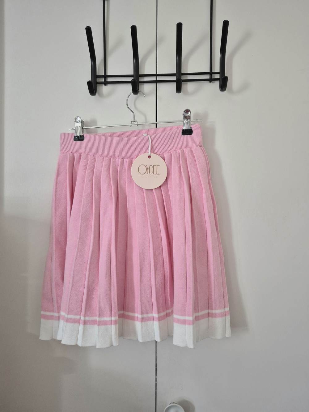 Pink Pleated Circle Skirt with White Hem